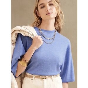 BANANA REPUBLIC Corto Boxy Sweater Women's Size XL‎ Blue Oversized Merino Wool